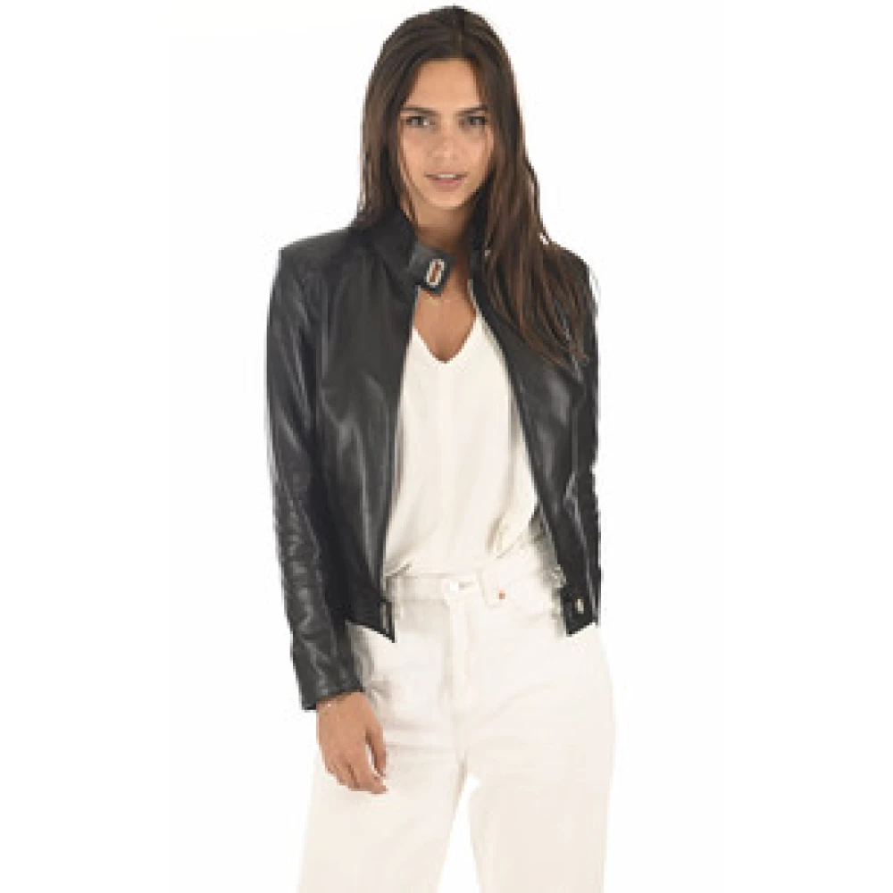 La Canadienne Chique Zwart Lam Leren Jas Black Dames