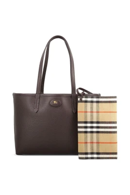 Reversibel mellan tote bag i läder med rutmönster