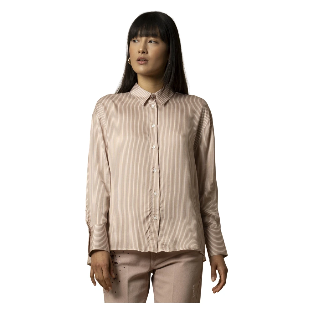 Kocca Women's Pink Shirts, L, Elegant Striped Long Sleeve Shirt