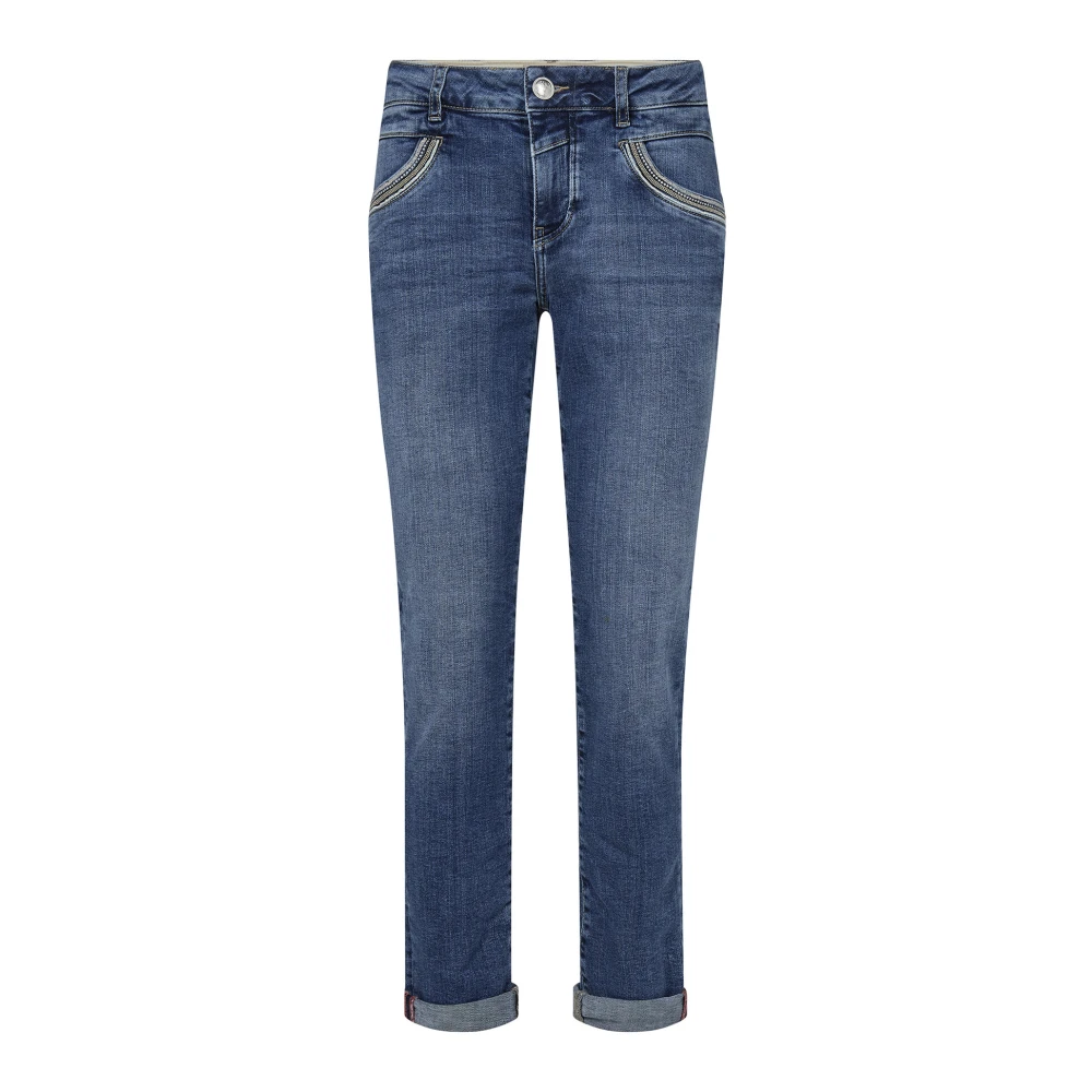 MOS MOSH Mid Blue Tapered Jeans met Metallic Draad Blue Dames