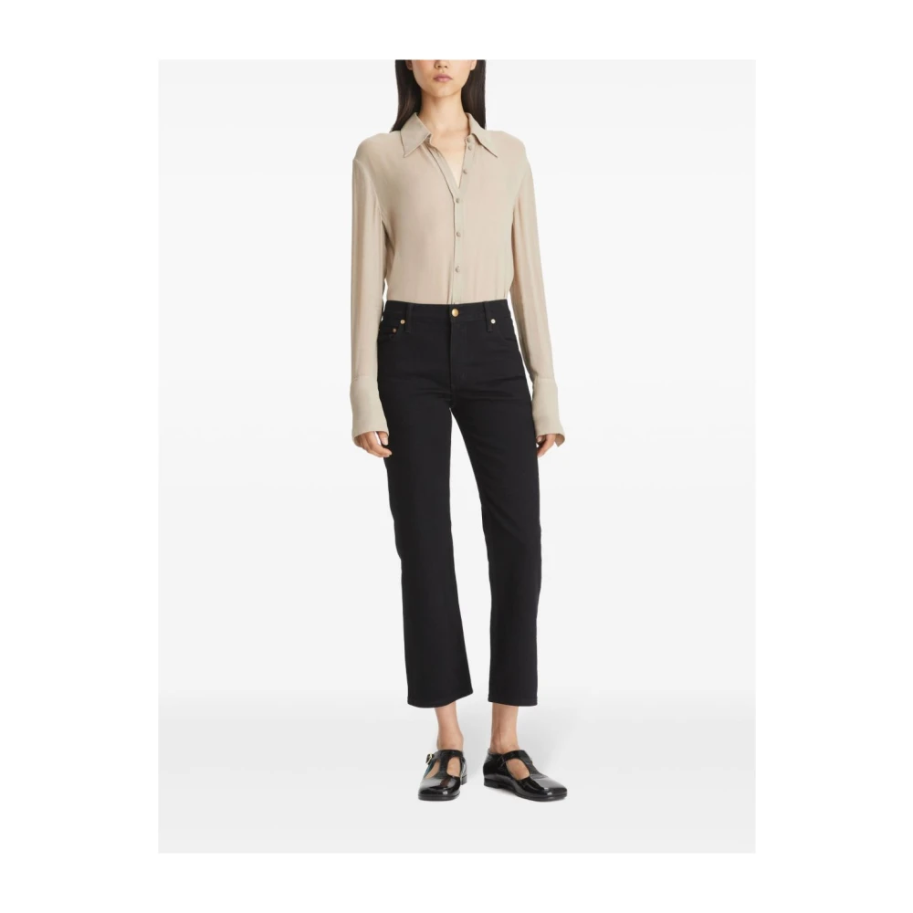 TORY BURCH Zwarte Denim Korte Broek Geborduurd Logo Black Dames