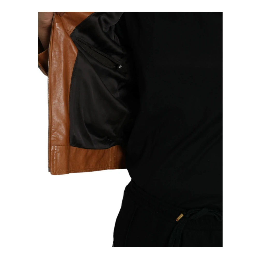 Dolce & Gabbana Bruin Leren Zip Blouson Jack Brown Heren