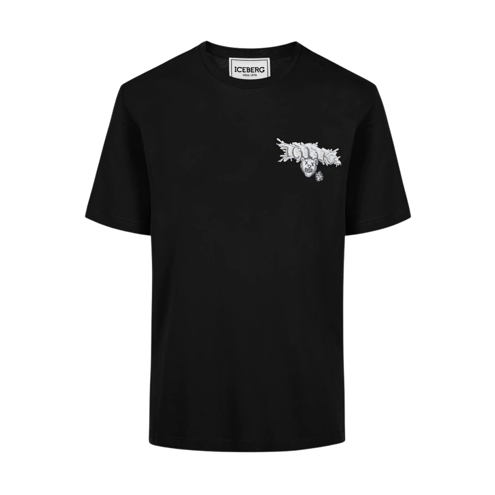 Iceberg Zwart katoenen jersey T-shirt met Splash en Bear logo print op het hart Black Heren