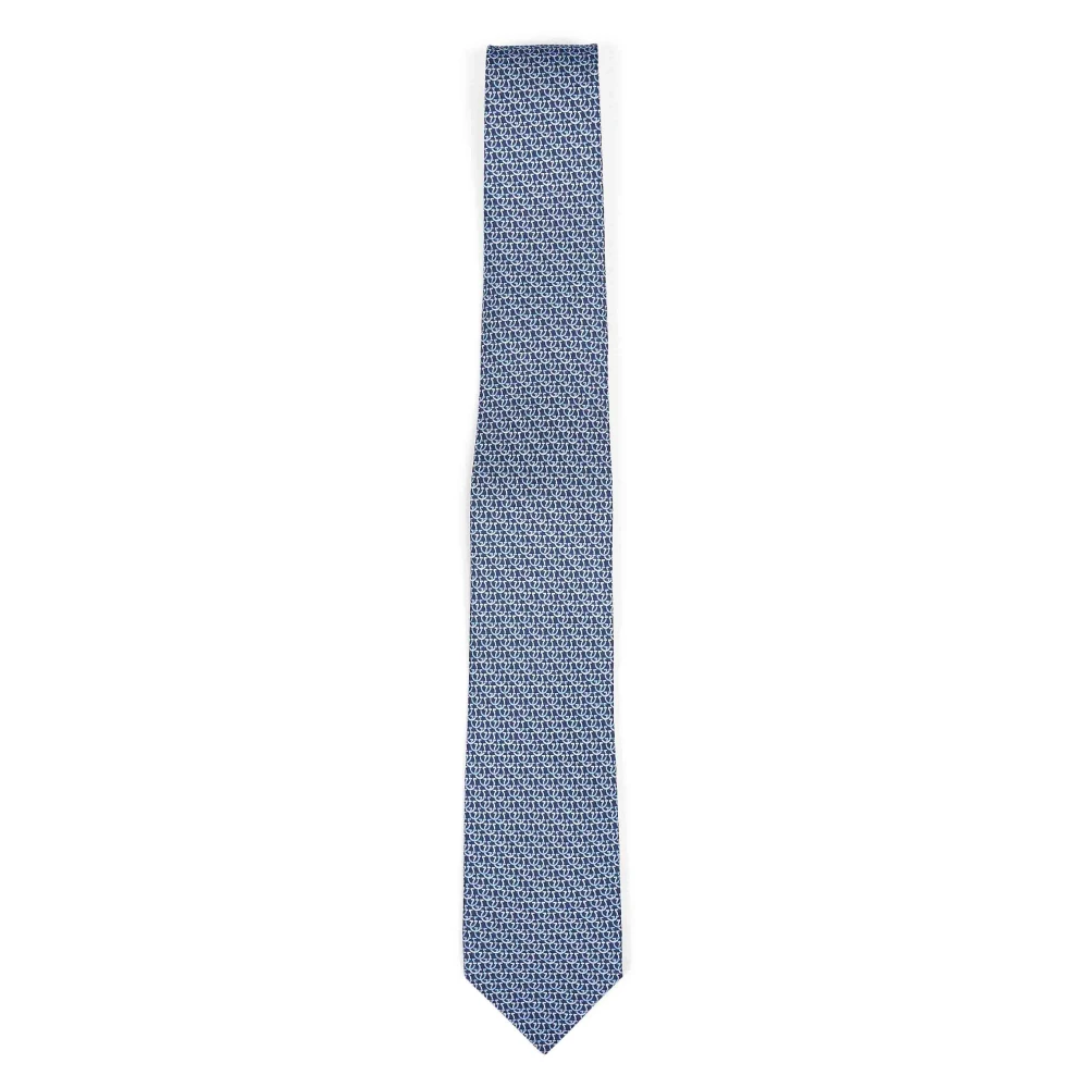 Ferragamo Men's Blue Ties, One Size, Gancini Circle Print Silk Tie