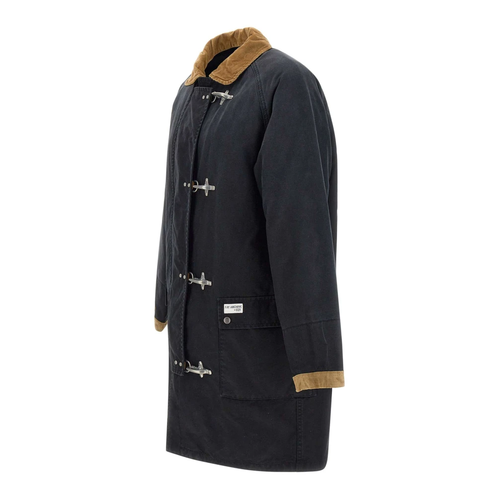 Fay Canvas Jas Zwart Leren Details Black Heren