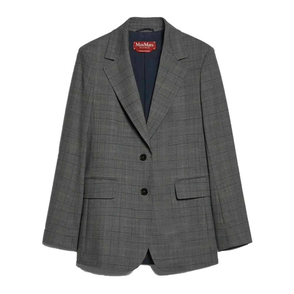 Max Mara Studio Wollen Blazer Prins van Wales Design Gray Dames