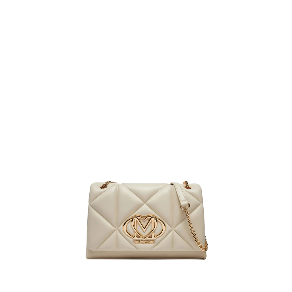 Moschino Ivoor Schoudertas met Gouden Details Beige Dames