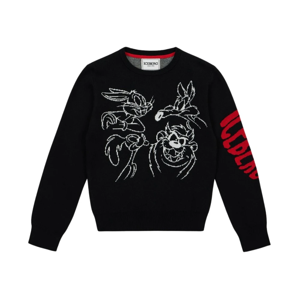 Iceberg Kids -Black crew-neck sweater with Looney Tunes designs Black Heren