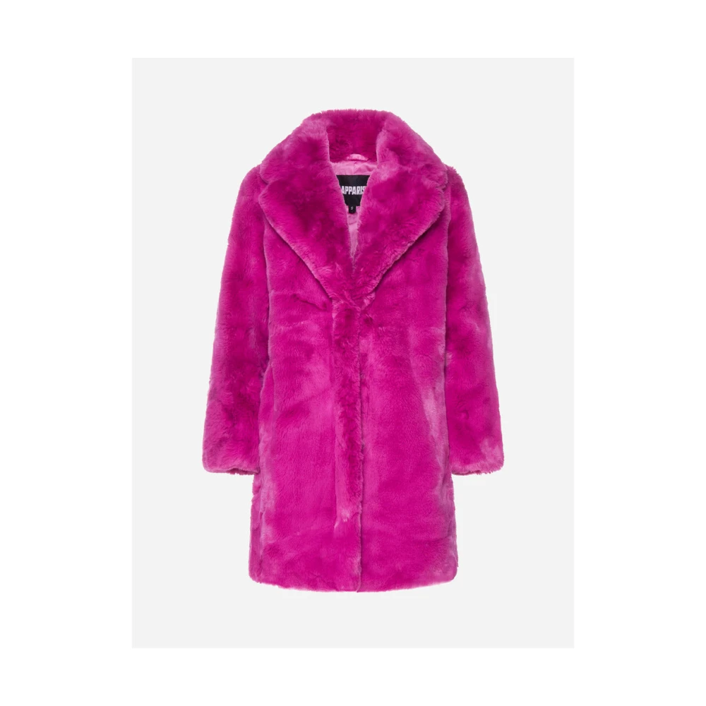 Rosa Faux Fur Jakke med Lommer