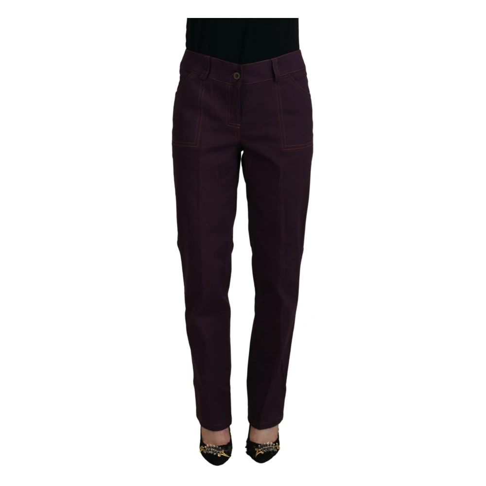 Bencivenga Women's Purple Slim-Fit Trousers, 2XL, Cotton Tapered Trousers