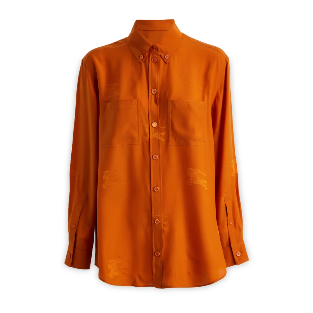 Burberry Oversized Zijden Jacquard Equestrian Knight Shirt Orange Dames