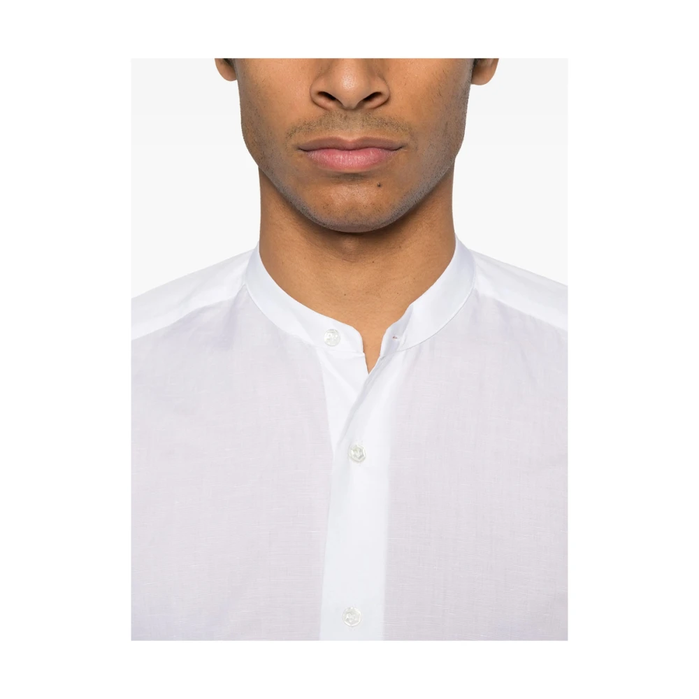 Barba Witte Overhemd met Bandkraag en Knoopmanchetten White Heren