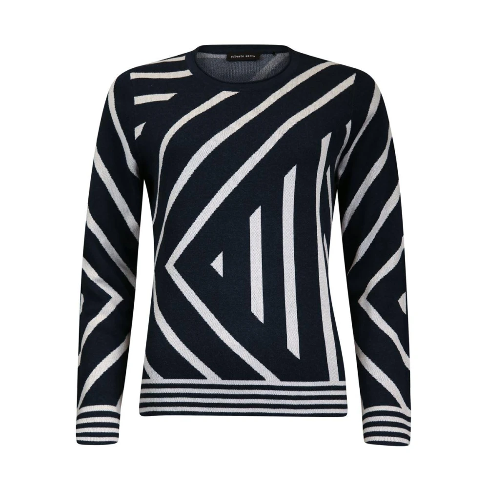 Roberto sarto Navy-White Jacquard Trui met Lange Mouwen Blue Dames