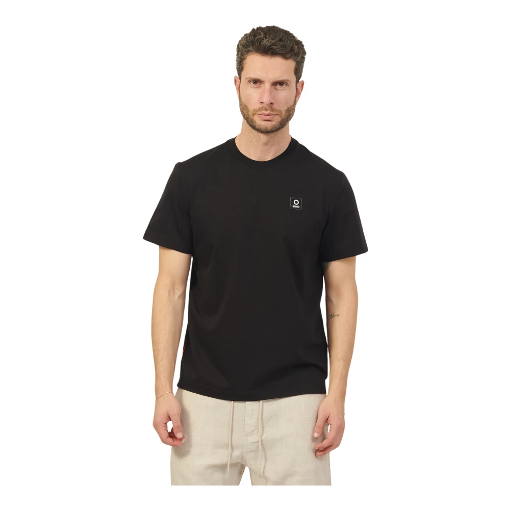 Suns Zwarte Katoenen T-shirt met Logo Patch Black Heren