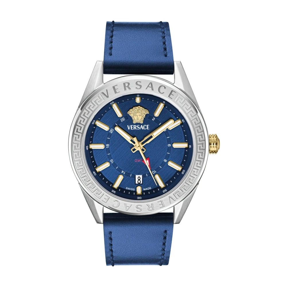 Versace VEAFA0124 V-Code GMT blue silver Leather Men's Watch NEW - Image 2