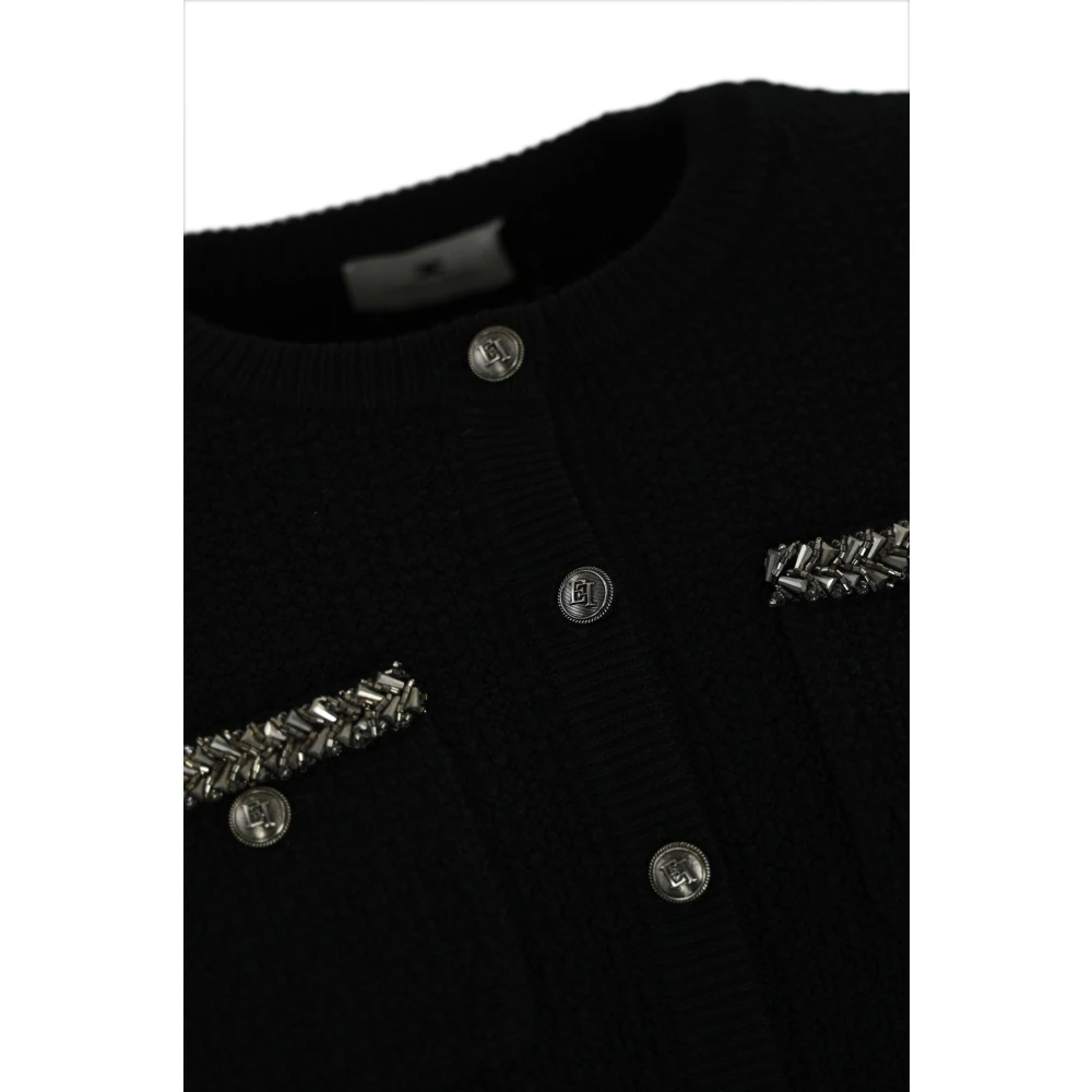 Elisabetta Franchi Zwarte Wol Boucle Vest Metalen Knoop Black Dames