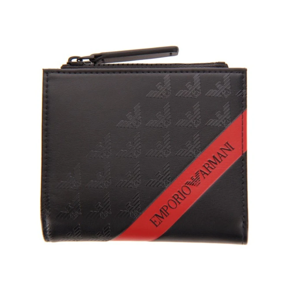Emporio Armani Zwarte Herenportemonnee met Creditcardhouder en Muntvakje Black Heren