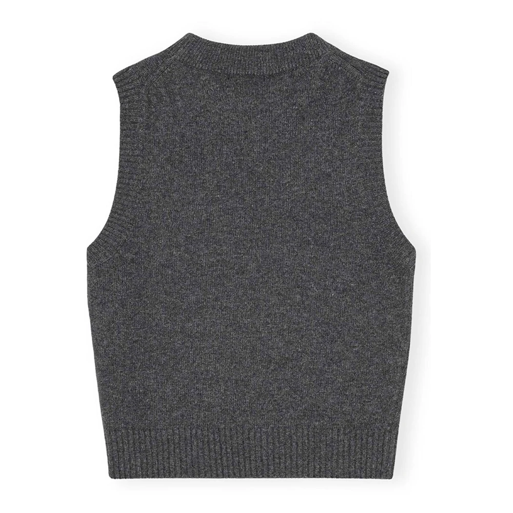 Ganni Grafische Katten Wollen Vest Gray Dames