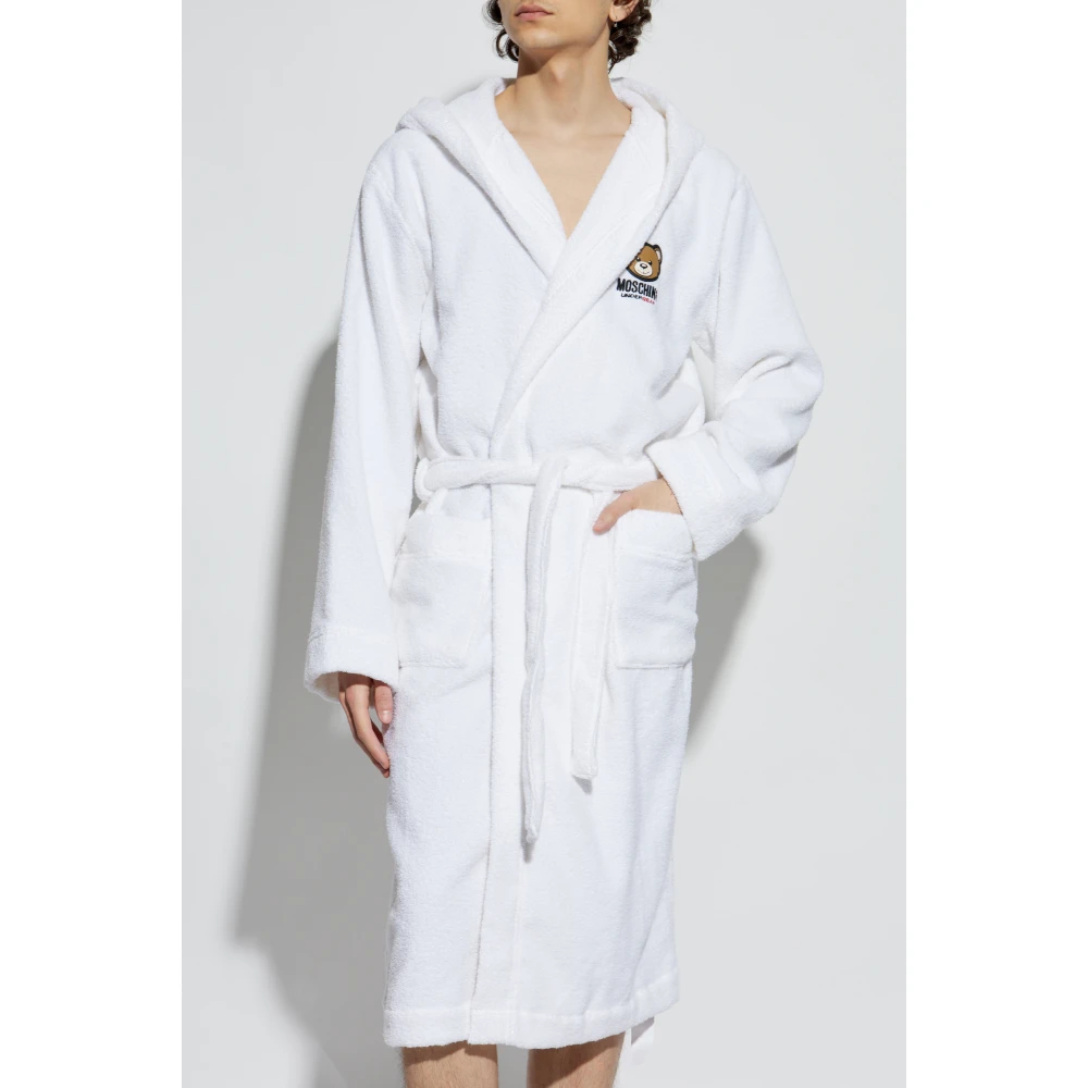 Moschino Katoenen badjas met capuchon White Heren