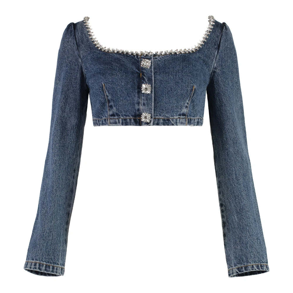 Self Portrait Denim Top met Geborduurde Applicatie Blue Dames