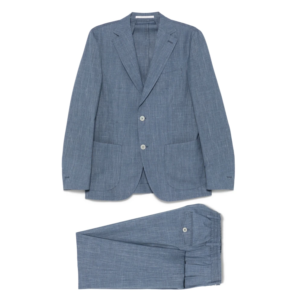 Eleventy Luxe Wol Zijde Linnen Pak Blue Heren