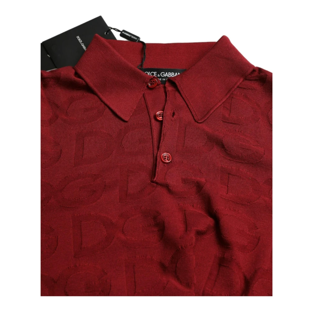 Dolce & Gabbana Rode Zijden Logo Polo Shirt Brown Heren