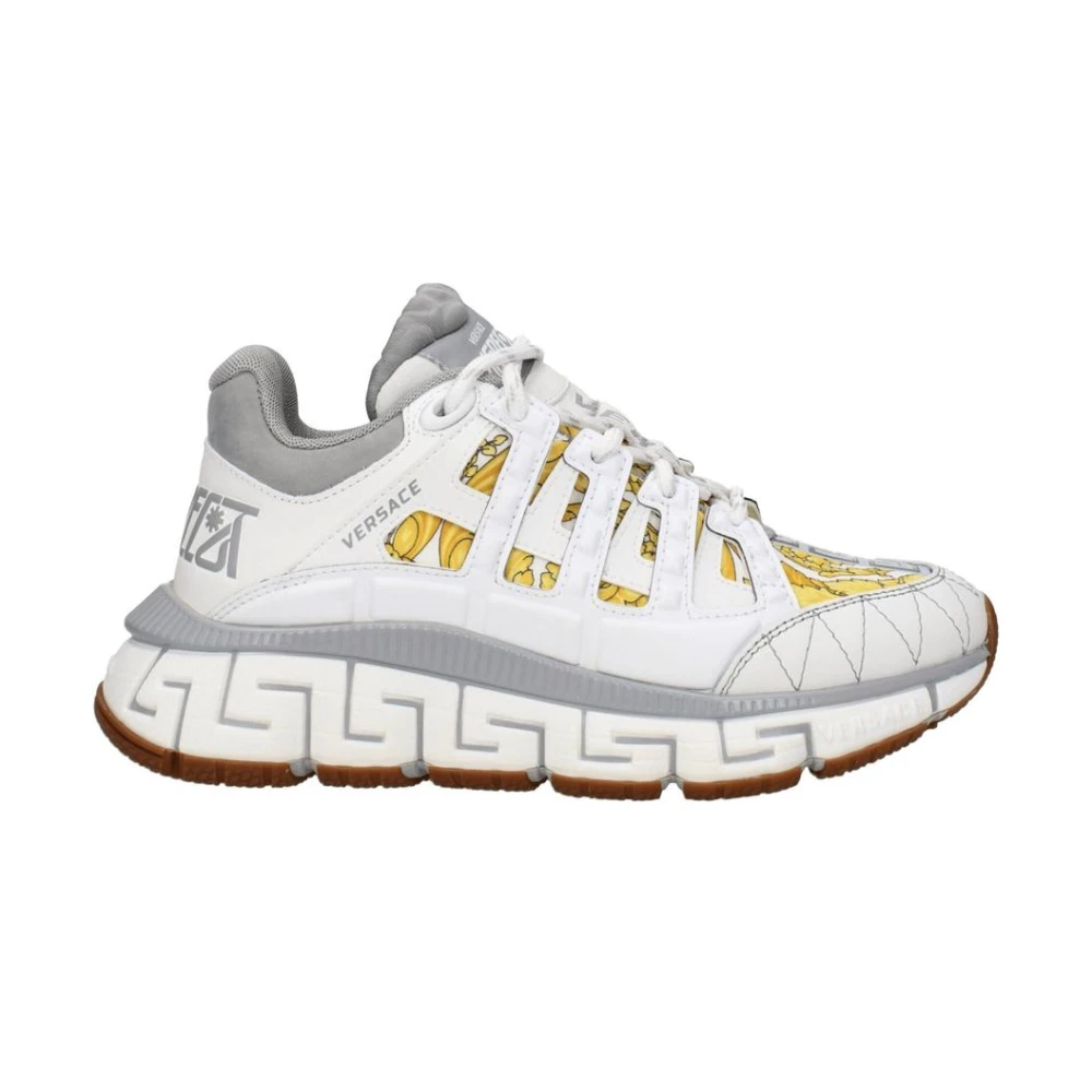 Versace Women's White Stylish Lace-Up Leather Sneakers With Logos