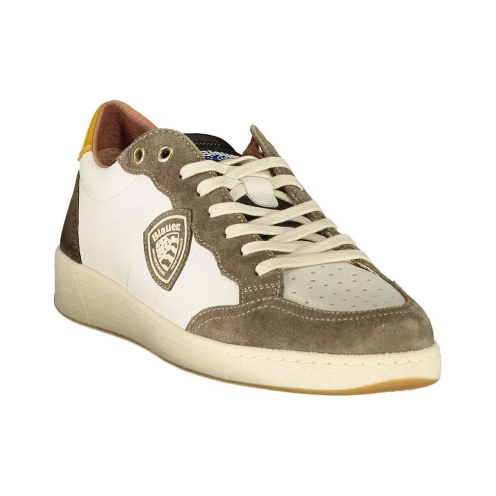 Blauer Men's Beige Sneakers,, White Polyester Trainers With Contrasting Details Size 9 Uk