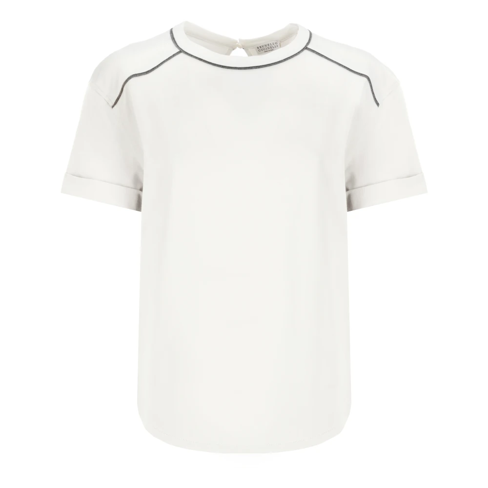 BRUNELLO CUCINELLI Wit Katoenen T-shirt met Messing Details White Dames