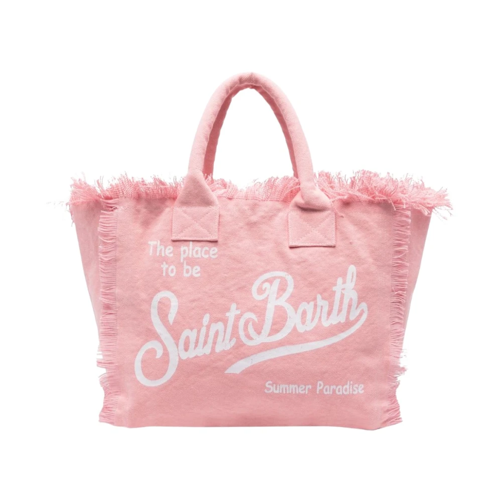 MC2 Saint Barth Flamingo Pink Canvas Fringed Tote Bag Pink Dames