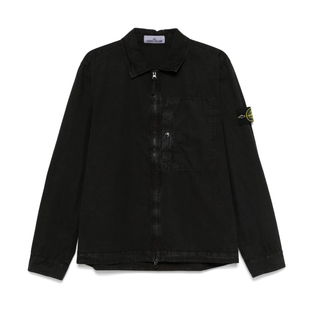 Stone Island Zwarte Katoenen Rits Shirt Black Heren