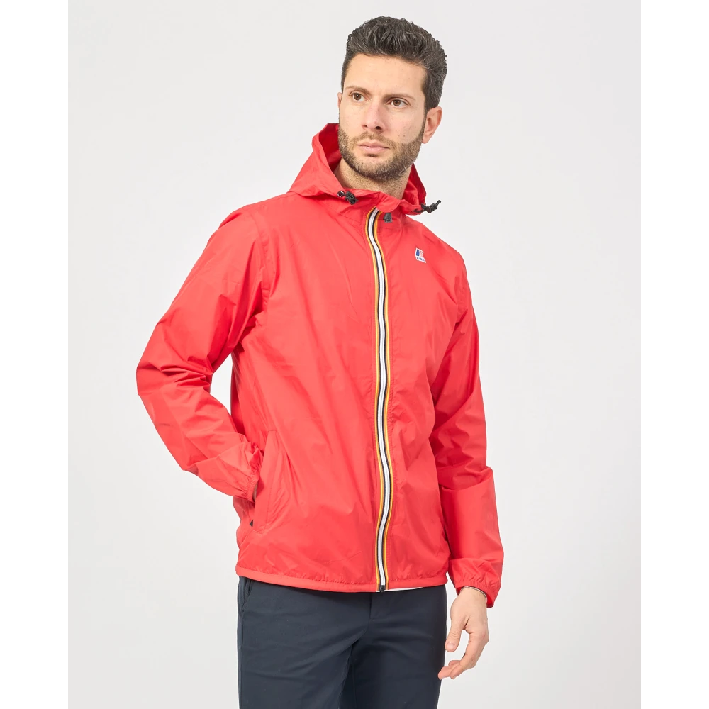 K-way Rode Lichtgewicht Hoodiejas Levrai Claude Red Heren
