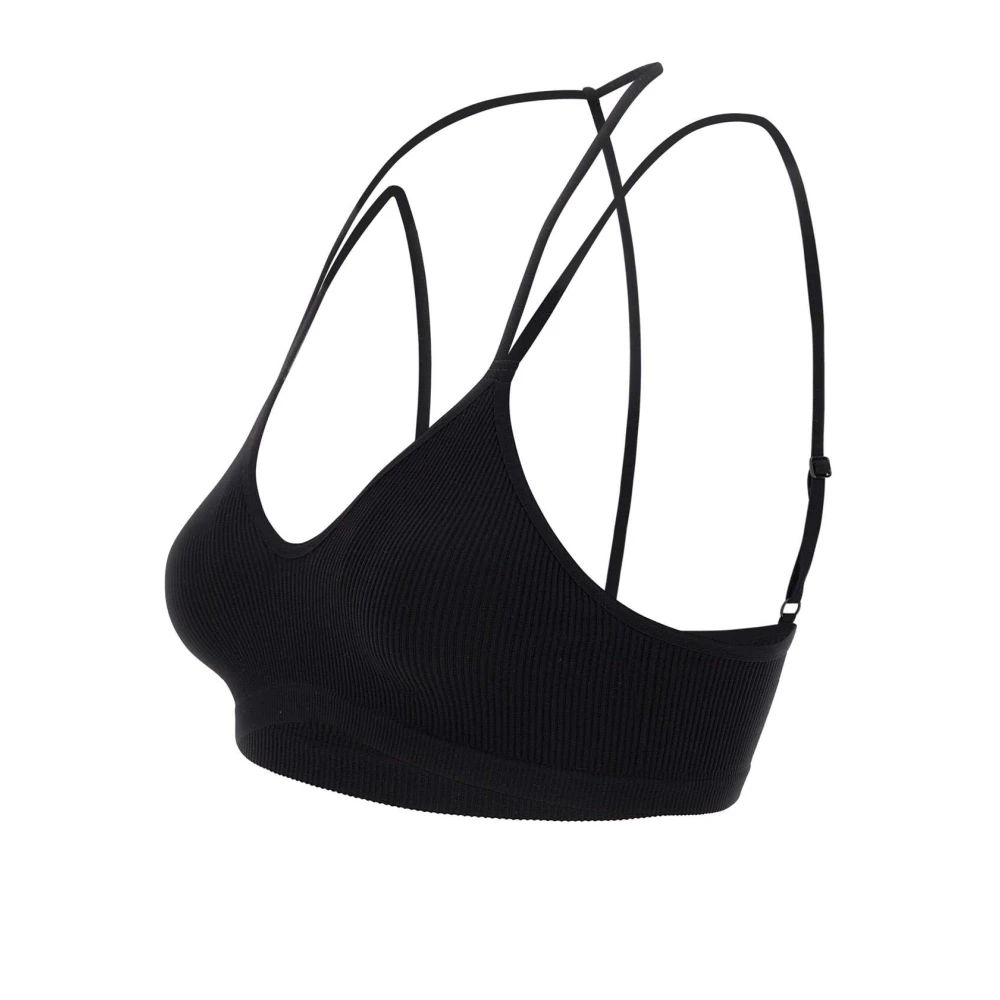 Andrea Adamo Zwarte Geribbelde Bralette met V-hals Black Dames