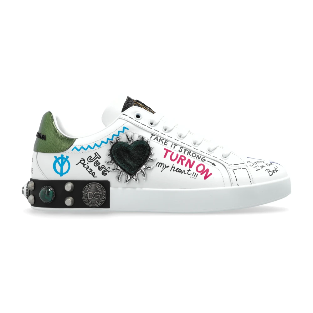 Dolce & Gabbana Uomo Bianco - Scarpe Sportive Portofino Con Applicazioni - Shoes - 39 Eu