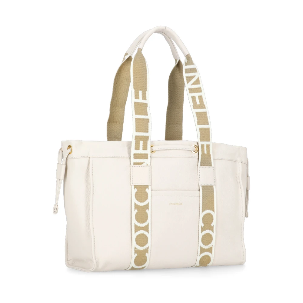 Coccinelle Leren schoudertas met logo-handvatten Beige Dames