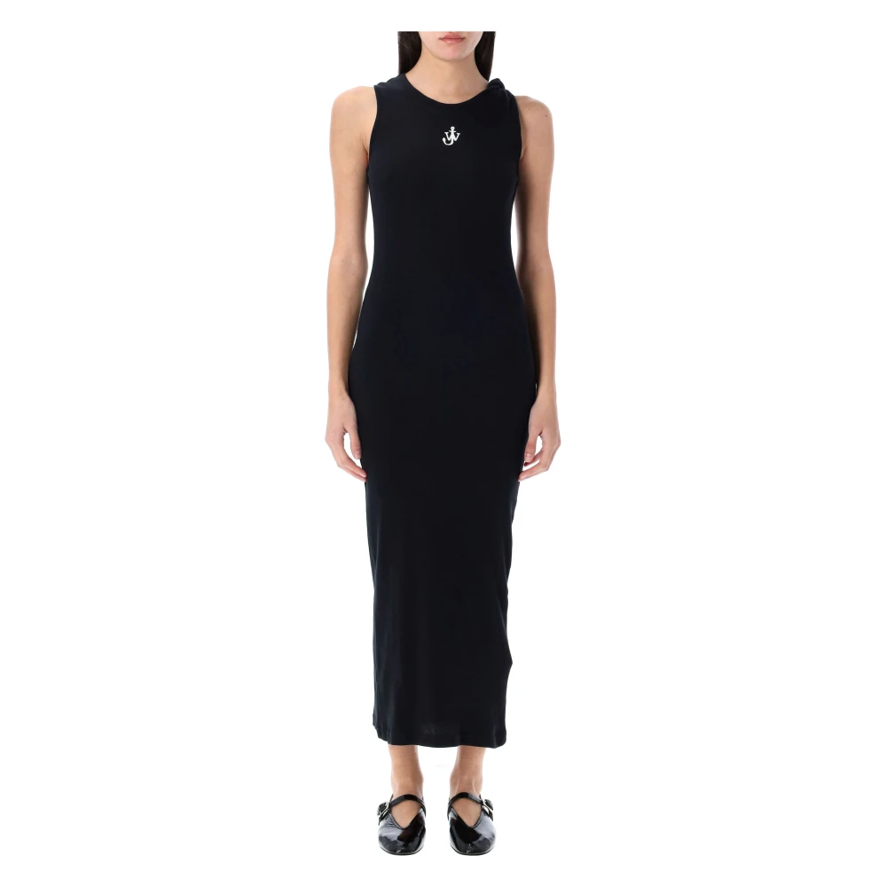 JW Anderson Zwarte Katoenen Anchor Logo Jurk Black Dames