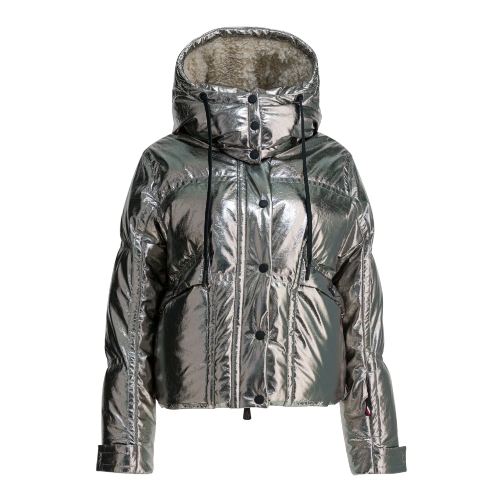 Moncler Women's Gray Calaque Metallic-Effect Down Jacket