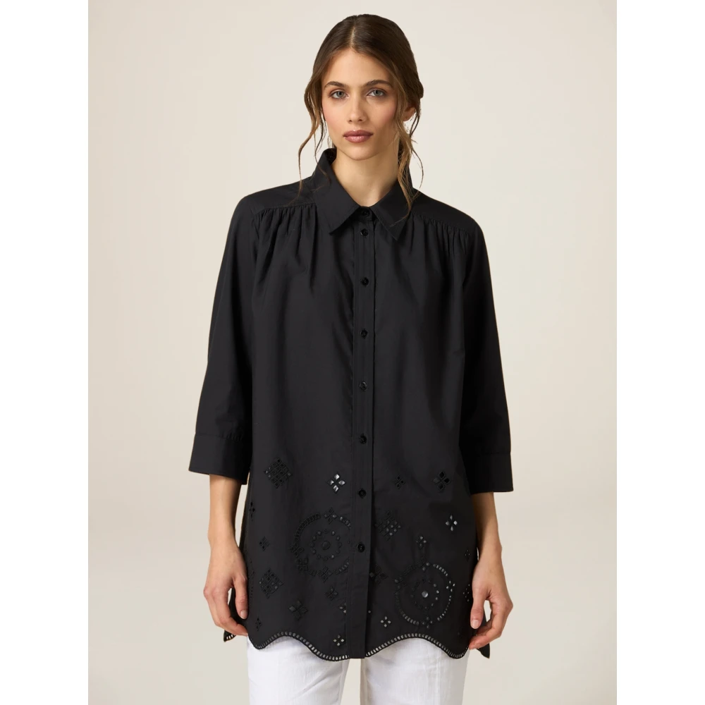 Oltre Oversized Shirt met Broderie Black Dames