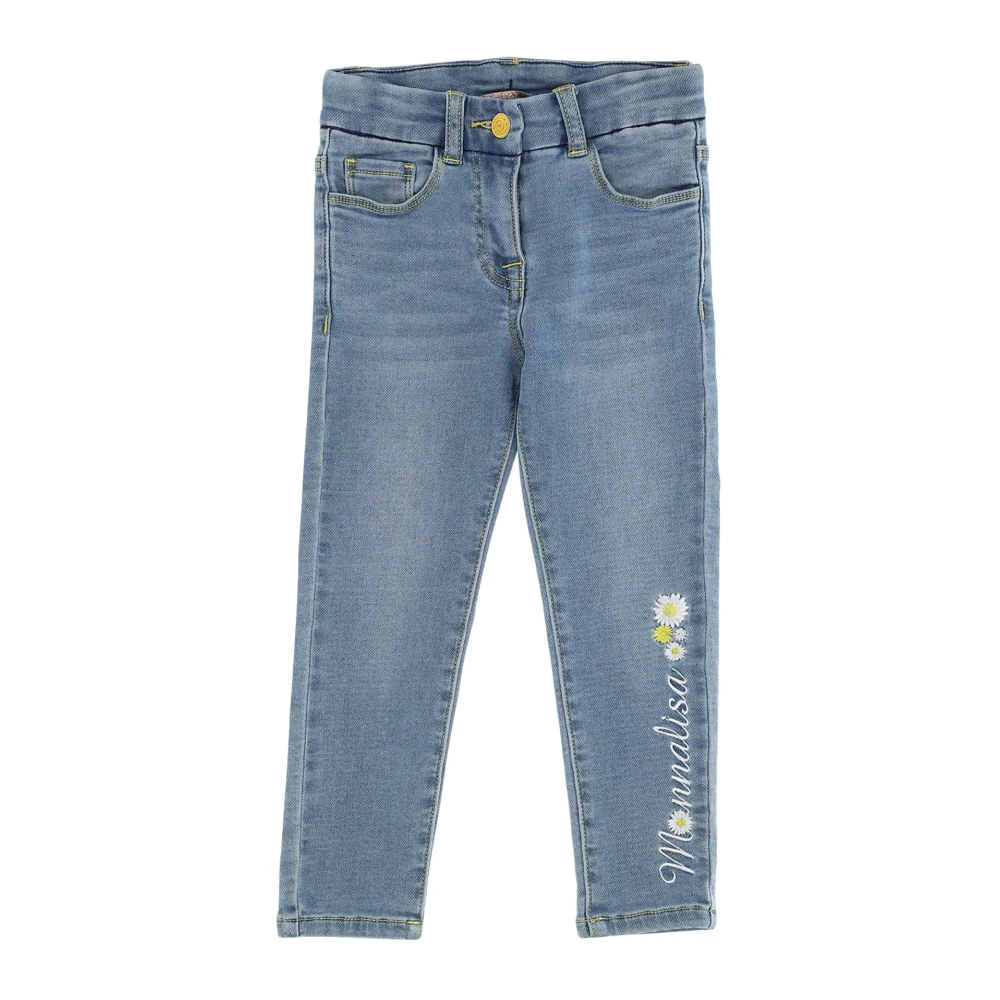 Monnalisa Girls Blue Jeans, 8 Y, Jeans In Stretch Cotton With Embroidery