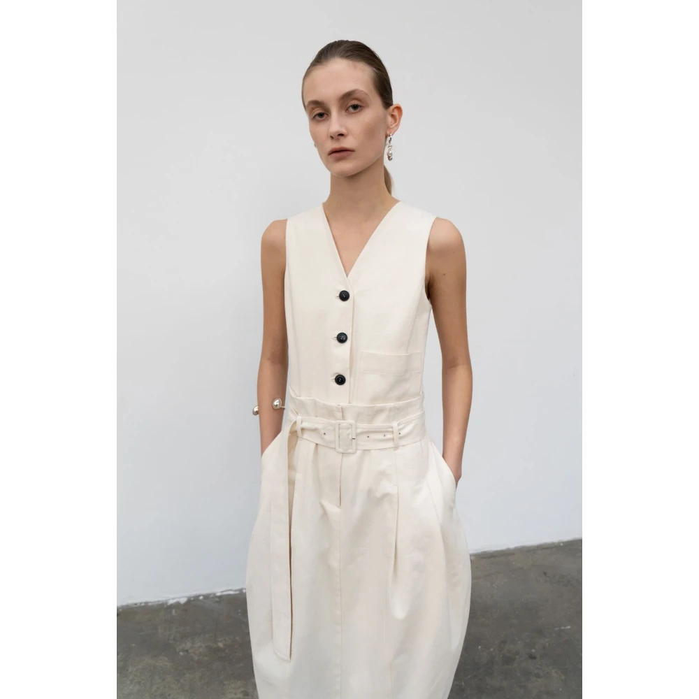 LOW Classic Chique Geriemde Katoenen Midi Jurk Beige Dames