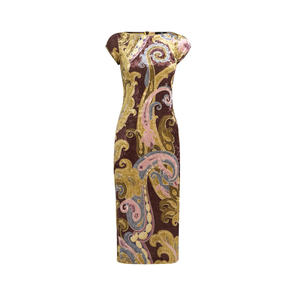 ETRO Bordeaux Paisley Print Midi Jurk Multicolor Dames