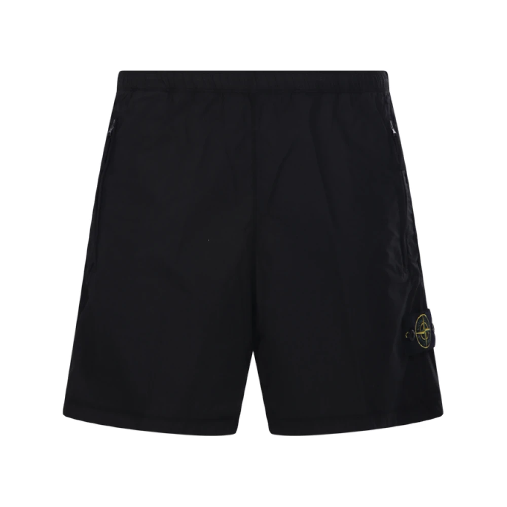 Stone Island Men's Black Casual Shorts, W32, Loose Wide Leg Bermuda