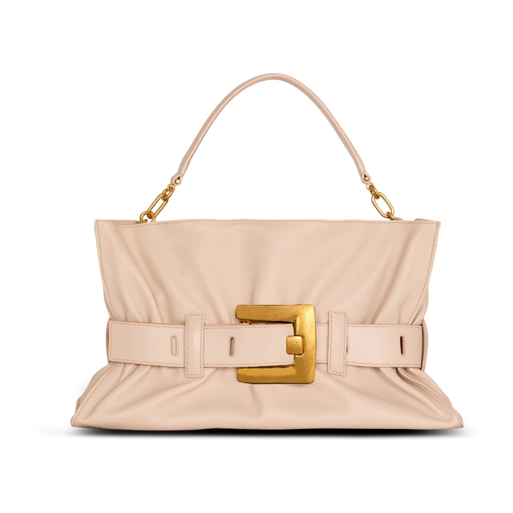 Balmain Kalfsleer Anthem Schoudertas Beige Dames