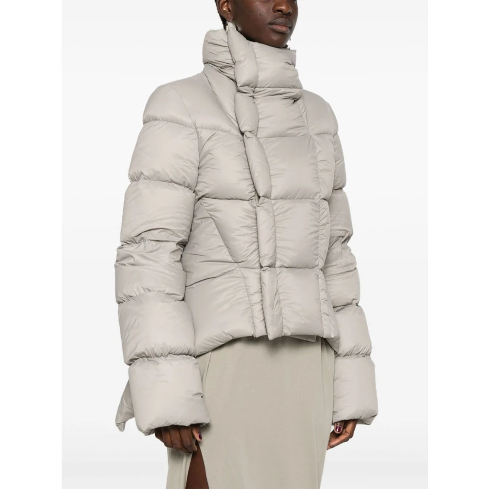 Rick Owens Grijze Gewatteerde Opstaande Kraag Jas Gray Dames
