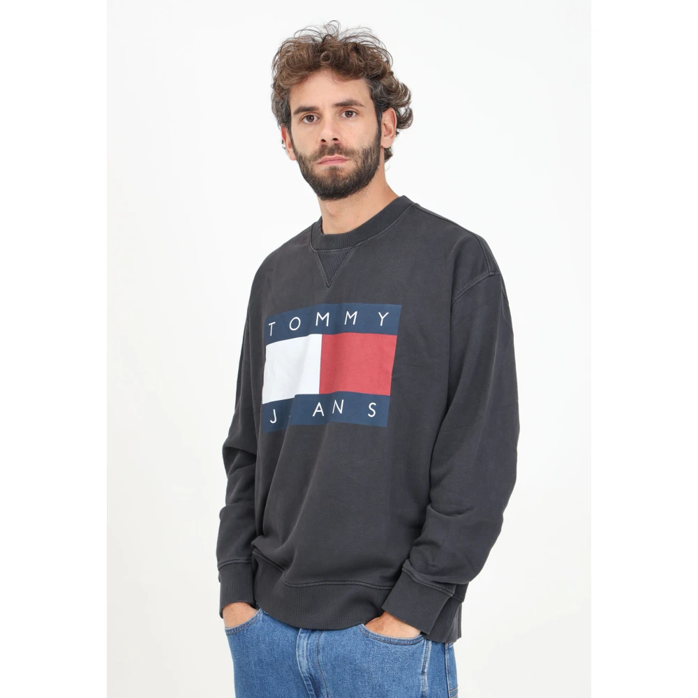 Tommy Jeans Zwarte Crewneck Sweater Relaxed Fit Black Heren