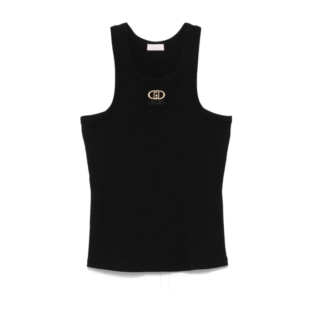 Liu Jo Zwarte Geribbelde Mouwloze Top Geborduurd Logo Black Dames