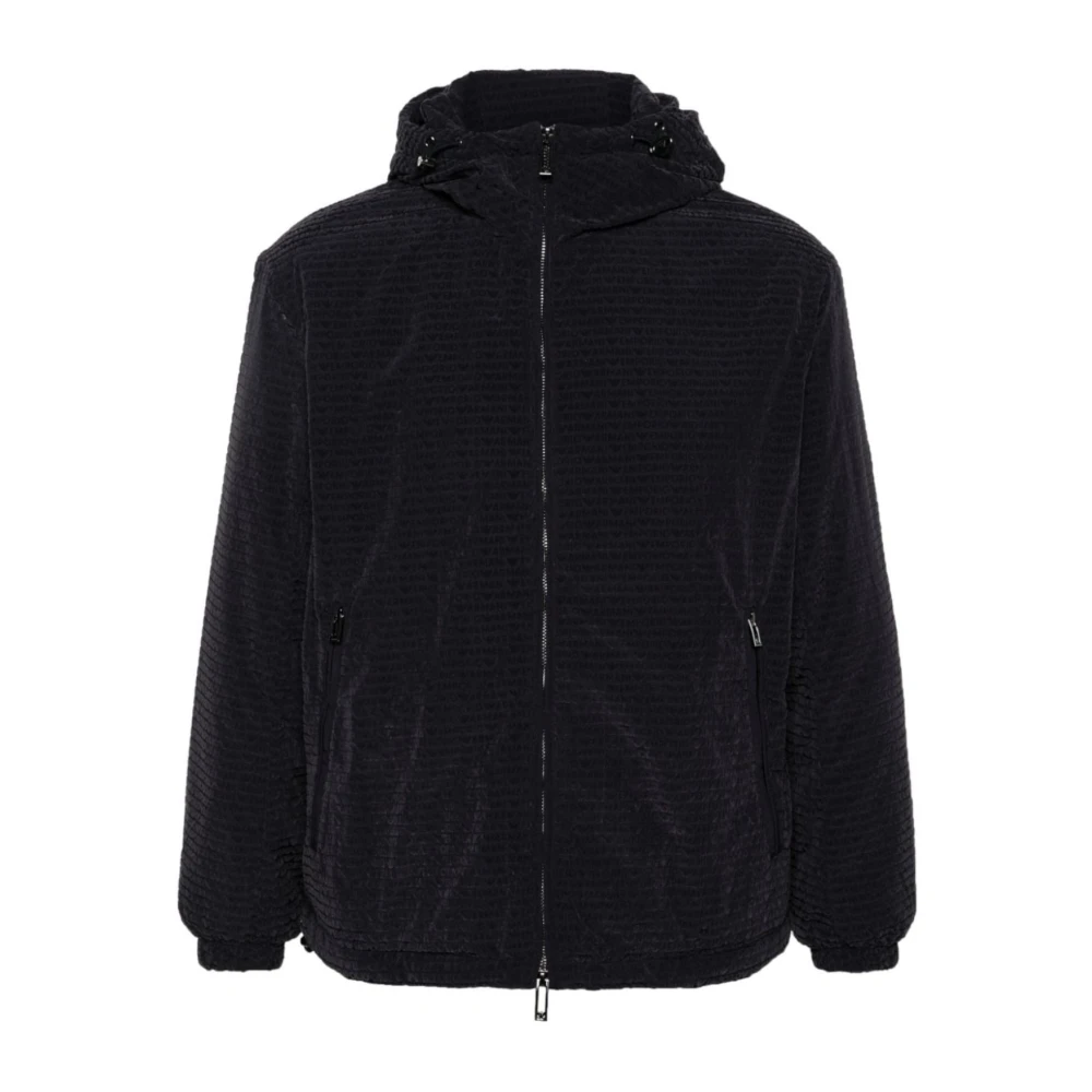 Emporio Armani Navy Logo Blouson Jack met Capuchon Blue Heren