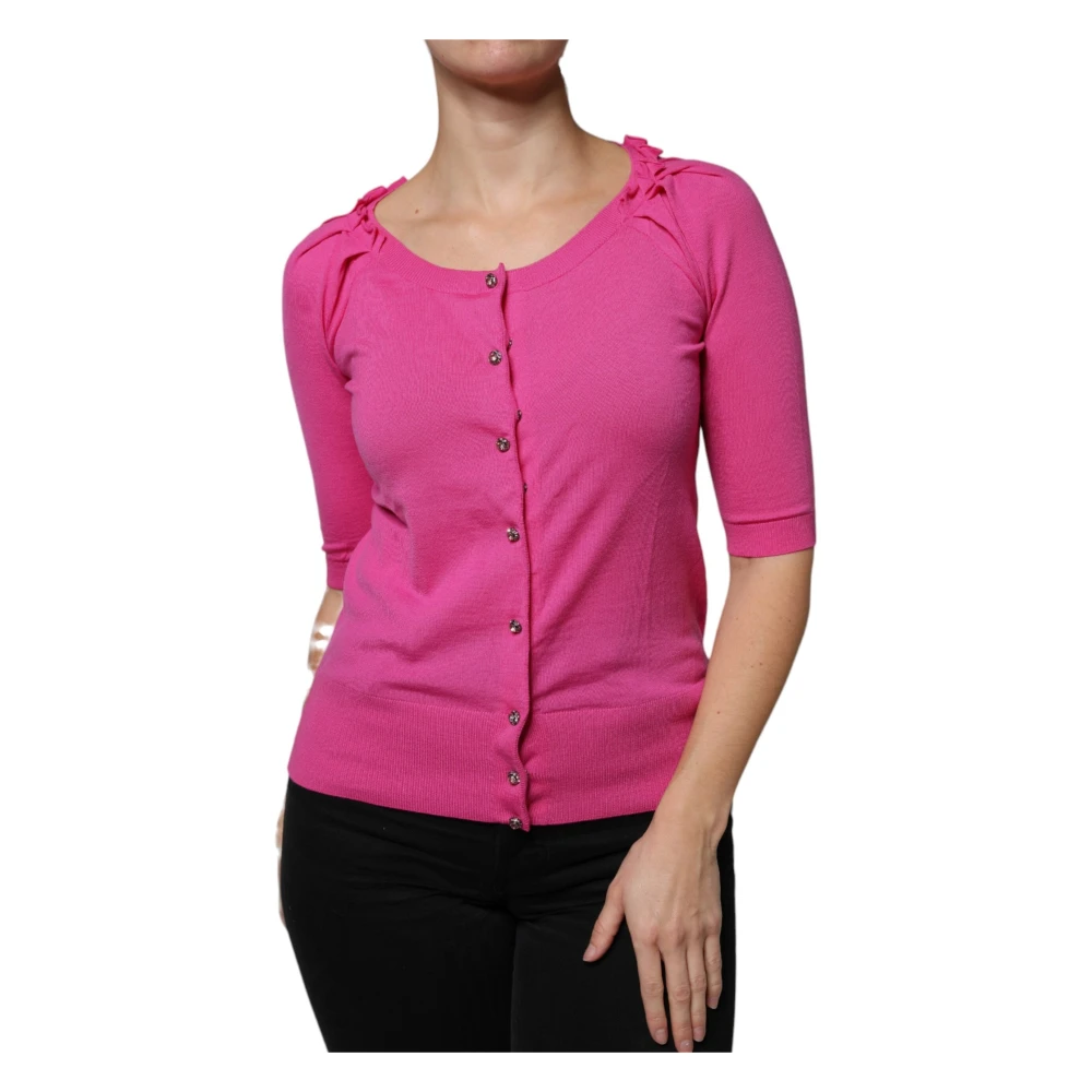 Dolce & Gabbana Women's Pink Cardigans, M, Knit Cardigan Button-Up Jumper