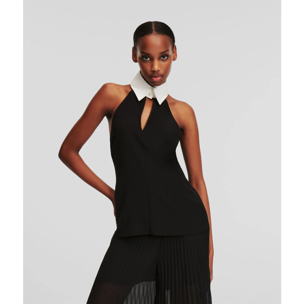 Karl Lagerfeld Extravagante tops met contrasterende kraag Black Dames