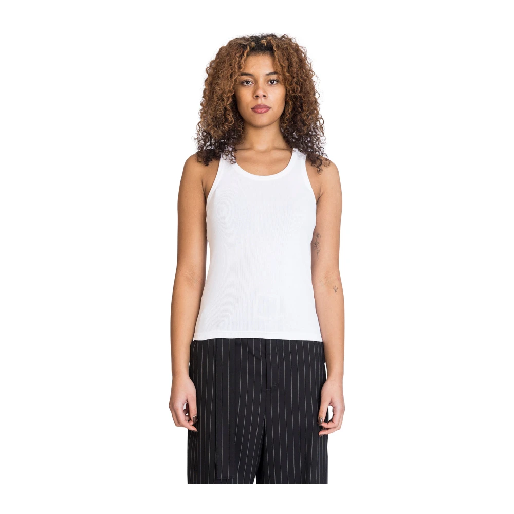 Jean Paul Gaultier Geribbelde tanktop met overall gespen White Dames